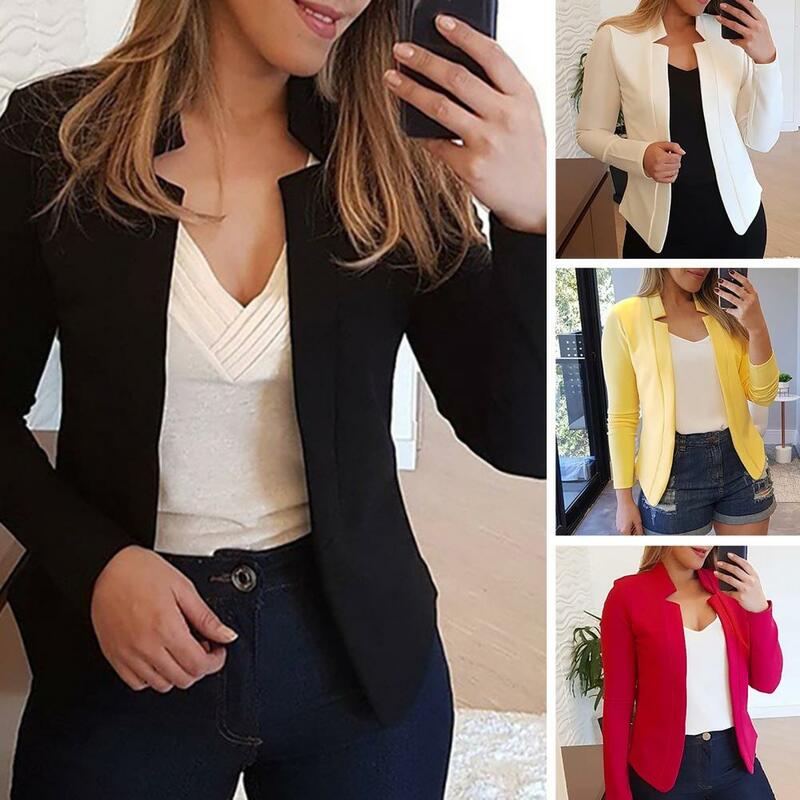 Spring Summer Autumn Stylish Women's Slim Fit Chic Notched Collar Long Sleeve Solid Color Open Front Suit Coat for Spring Autumn