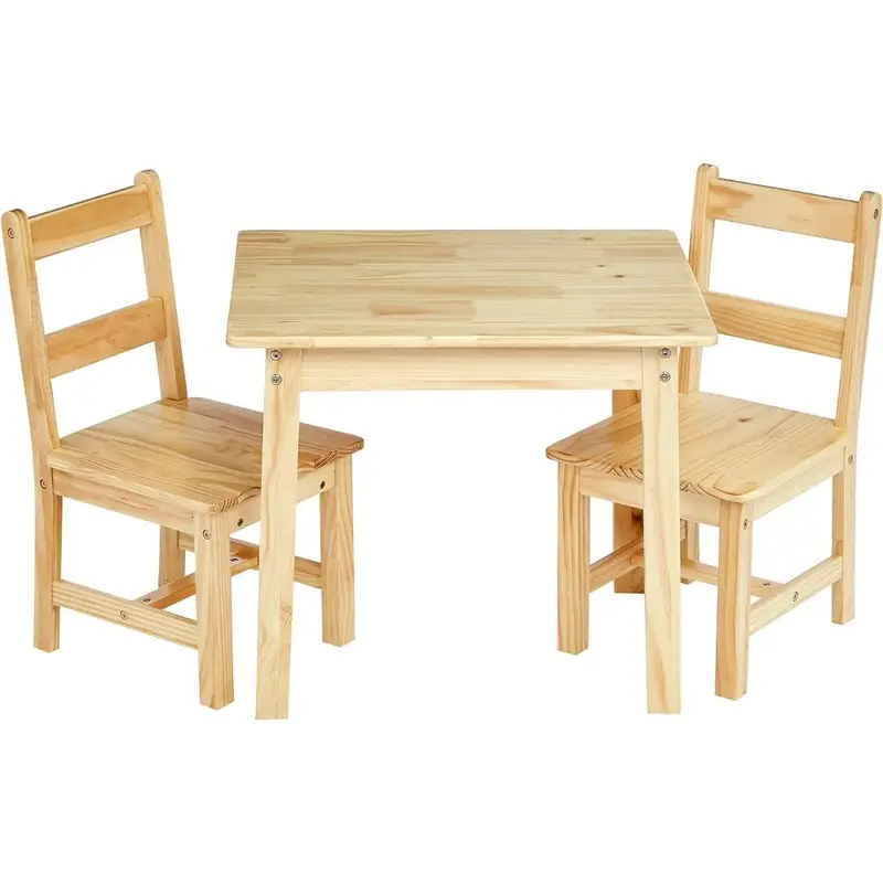 3 Piece Set Games Children Tables & Sets Kids Solid Wood Table and 2 Chairs 20 X 24 X 21 Inches Natural Freight Free