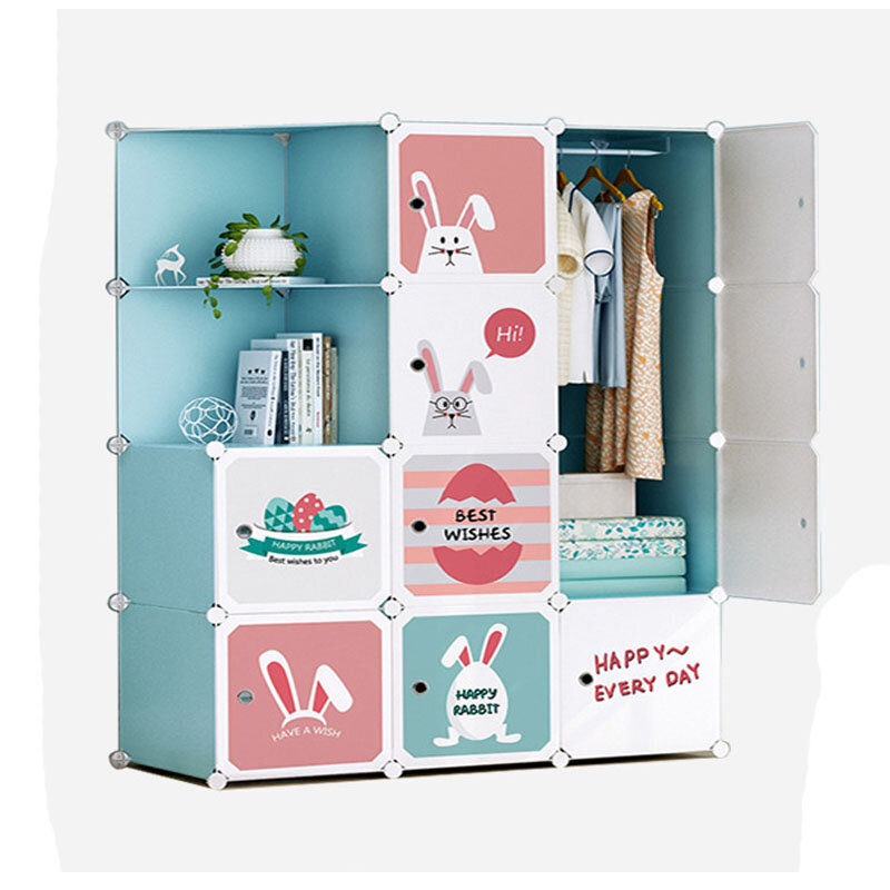 Kids Wardrobe Baby Dresser Children Bedroom Armoire Clothes Hanging Closet Animal Cartoon 6 Cubes Guarda Roupas Storage Cabinet