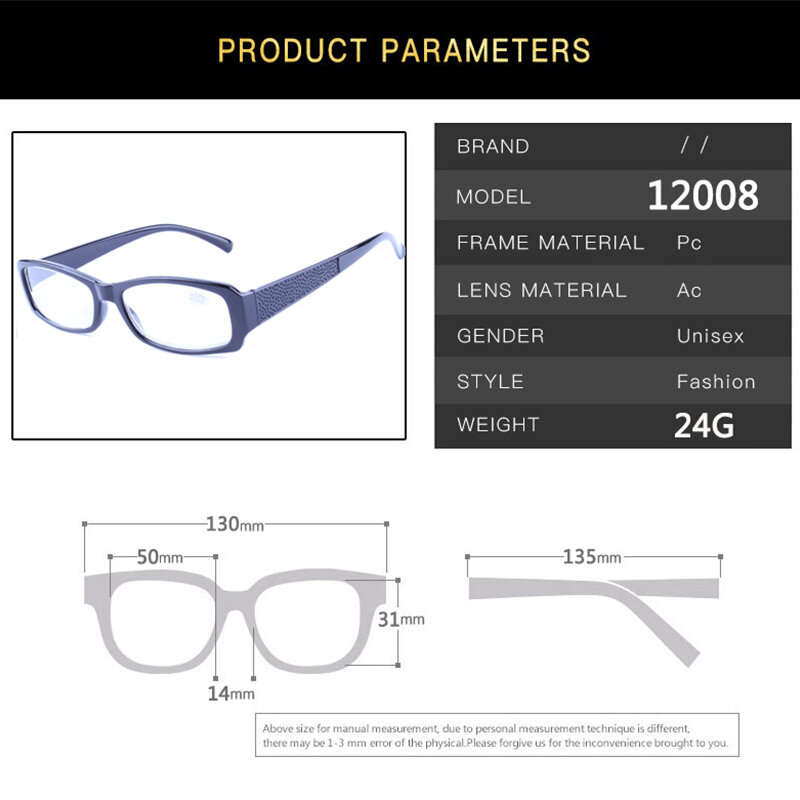 Occhiali da lettura Unisex occhiali presbiti Full Frame 400/450/500/550/600/ 12008