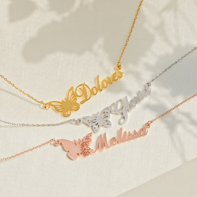 Индивидуальное ожерелье с именем бабочки с минималистичной индивидуальностью для мамы, друзей и ее лучший подарок