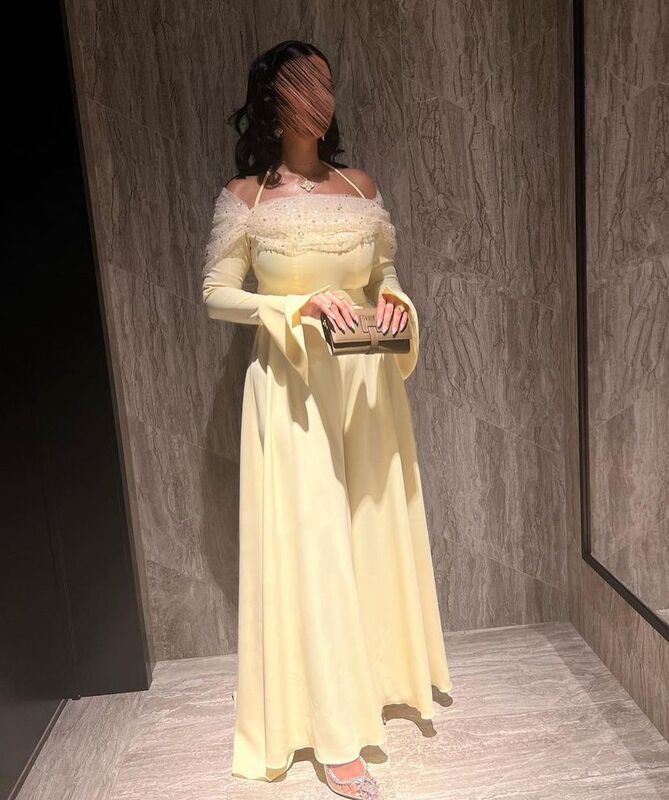 Женское вечернее атласное платье на тонких бретельках, кружевное платье с открытыми плечами и вырезом, официальное платье для выпускного вечера в стиле Саудовской Аравии, 2023