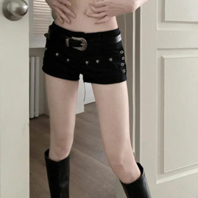 Schwarz amerikanisches würziges Mädchen ultra kurzer Denim mit niedriger Taille für Shorts mit hoher Taille und kleinen, vielseitigen, schlanken, engen, heißen Hosen