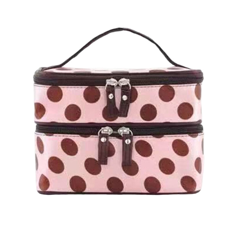 Large Dot Pattern Wash Storage Bag Waterproof 2 Way Zipper Storage Bag for Women Cosmetic Organizer