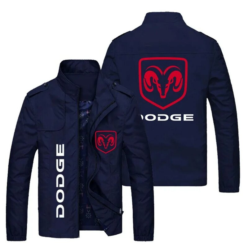 Jaket logo mobil Dodge pria, kardigan kerah berdiri warna polos kasual pakaian luar pemuda Musim Semi dan Gugur