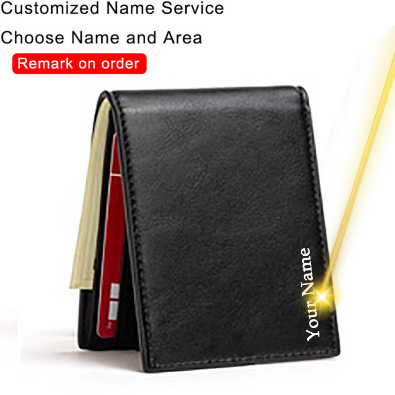 Niestandardowe etui na karty męskie portfele Rfid czarne włókno węglowe skórzane prezenty minimalistyczny portfel dla mężczyzn spersonalizowane Carteira Masculina