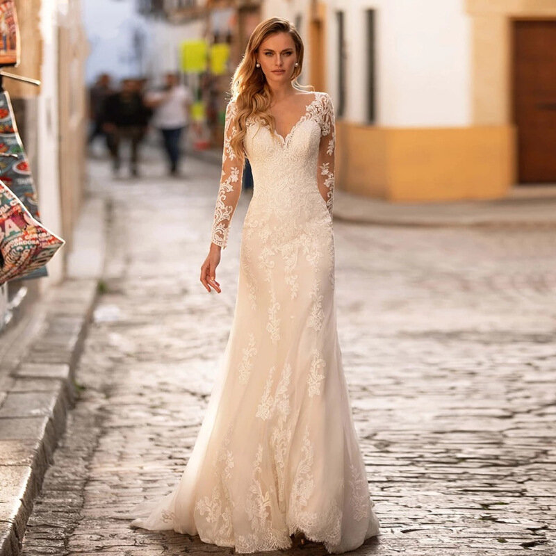 Женское платье невесты Eegantes, белое платье с длинным рукавом и глубоким V-образным вырезом в стиле бохо, 2023