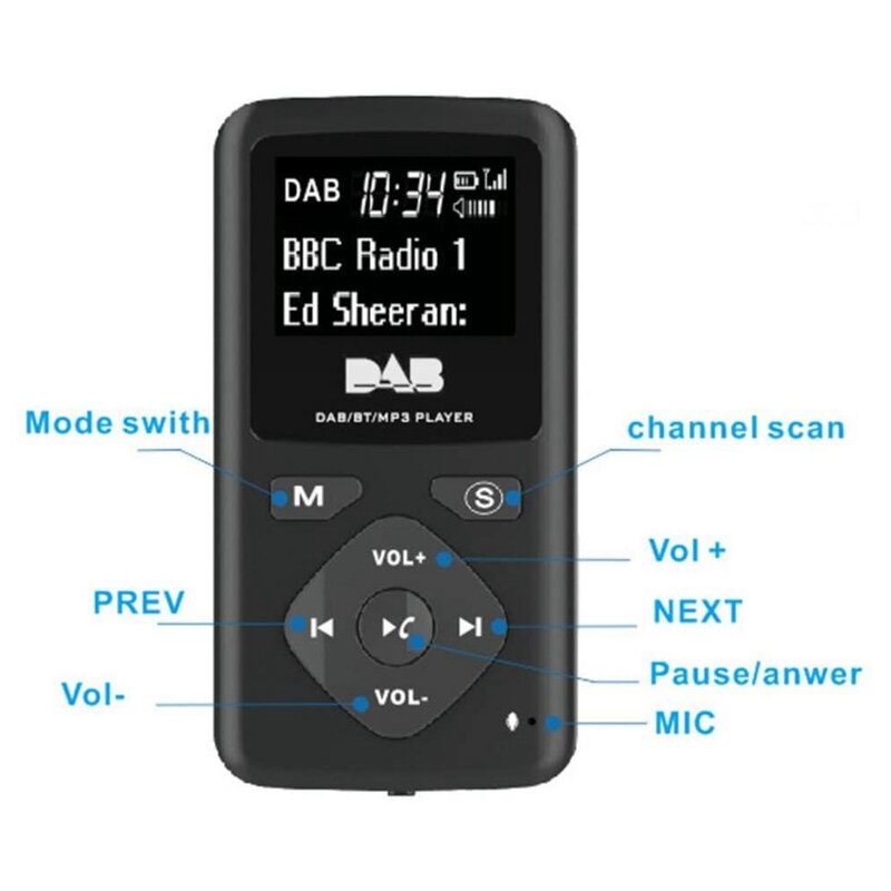 家庭用ミニポータブルデジタルfmラジオ、個人用ポケットラジオ、イヤホン、mp3、マイクロUSB、dabおよびdab、Bluetooth 4.0