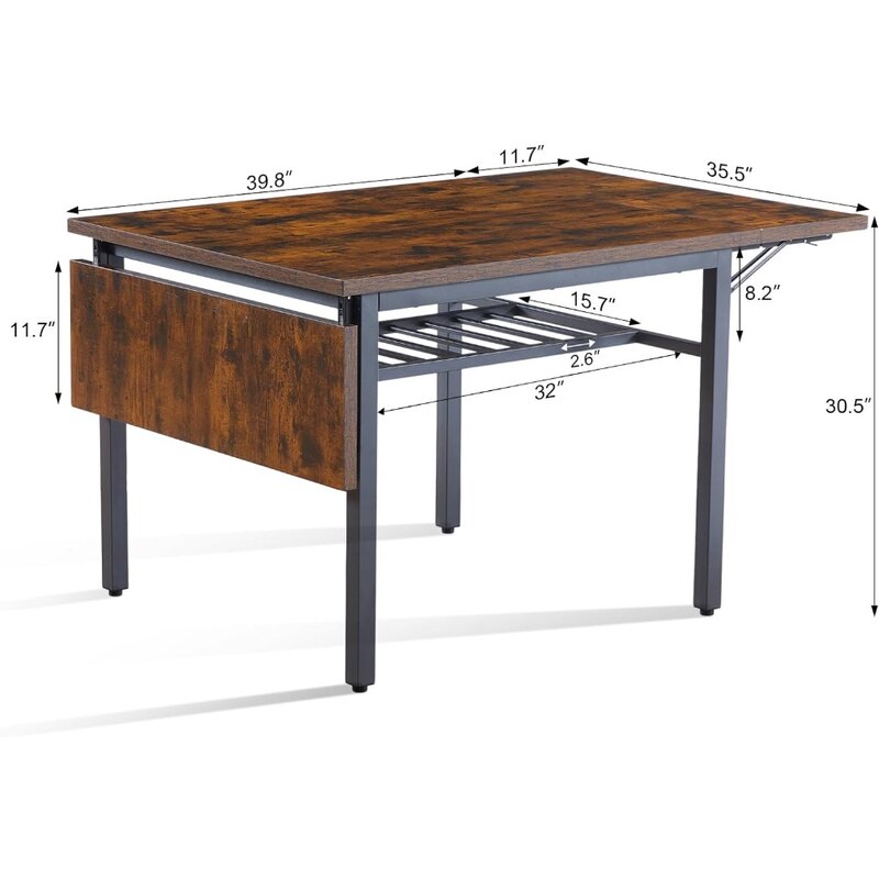 Meja Makan lipat daun Drop kayu 63 inci, Meja dapur hemat ruang Modern dapat diperpanjang, warna coklat