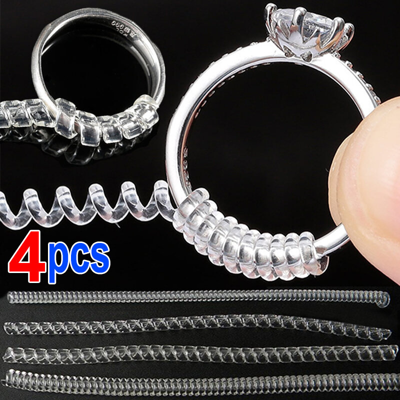 Transparente espiral baseado anel ferramentas Primavera bobina anel tamanho, ajustar guarda, redutor redutor, redimensionamento ferramenta para jóias, 4pcs por conjunto