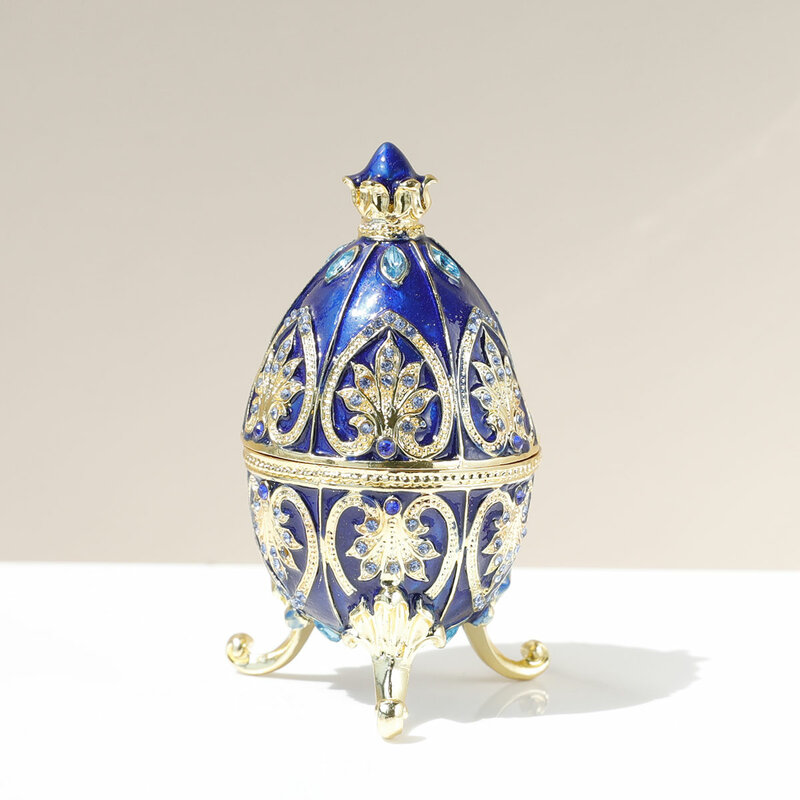 1Pc Hand Painted Enameled Red Faberge Egg Style Decorative Trinket Box Hinged Unique Gift for Family