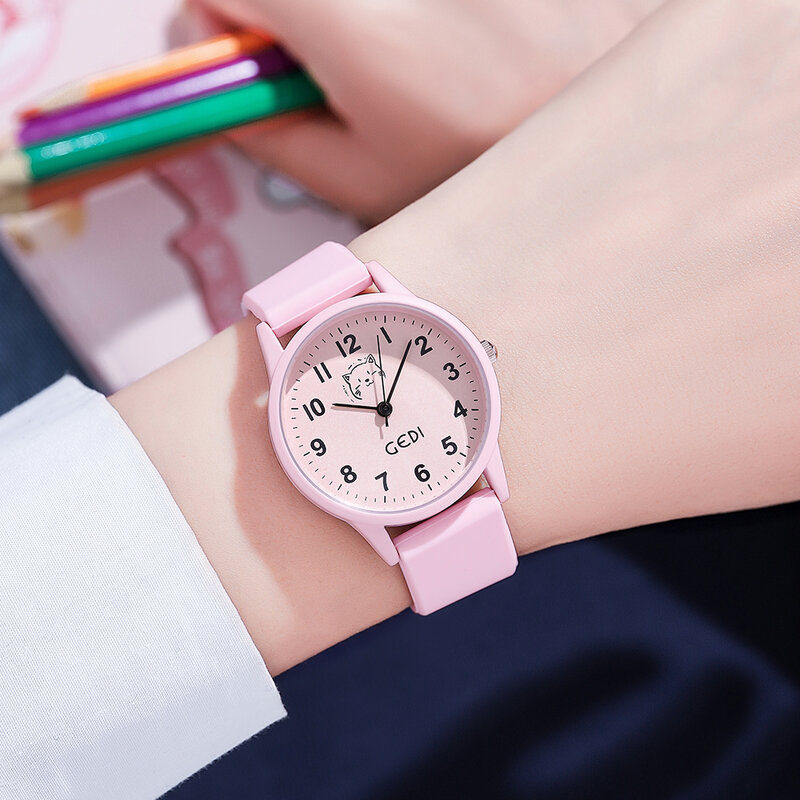 Модные детские часы для девочек и мальчиков, Розовый силиконовый ремешок, милый дизайн кошки, 30 м, водонепроницаемые кварцевые детские Студенческие наручные часы, Новинка