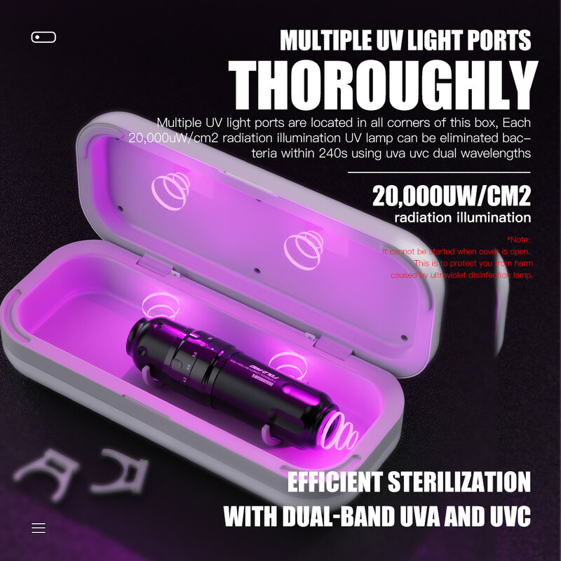 صندوق تعقيم الوشم الصاري لسلامة آلة الوشم UVA + UVC LED ضوء الأشعة فوق البنفسجية 99.99% إمدادات الوشم معدل مبيد للجراثيم