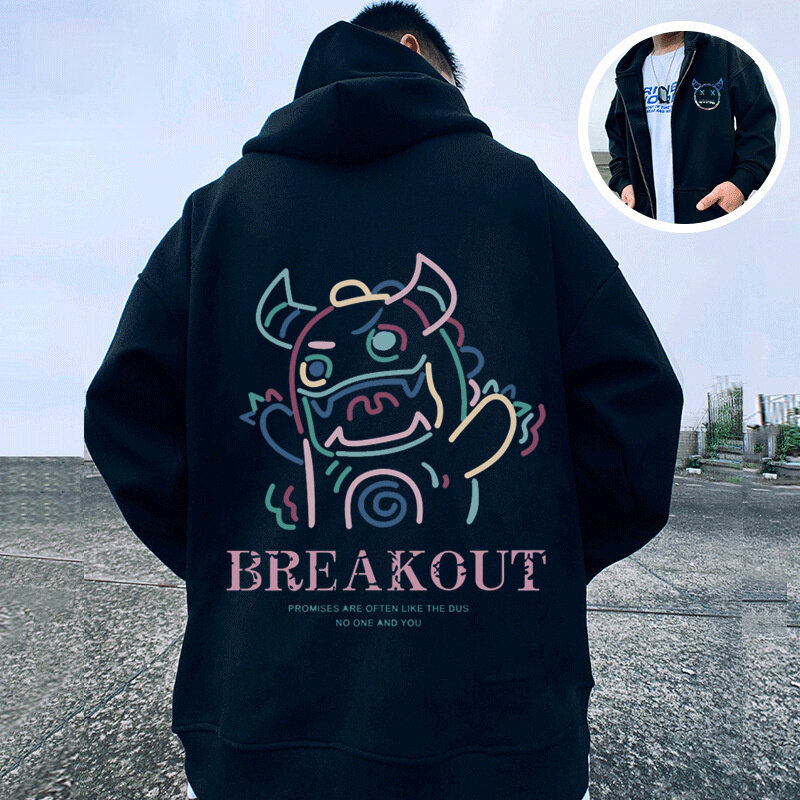 Anime Breakout Cattle Print Zipper Sweatshirts For Men Autumn Streetwear Hoodies Casual Hip Hop Sportswears y2k Hoody Jackets