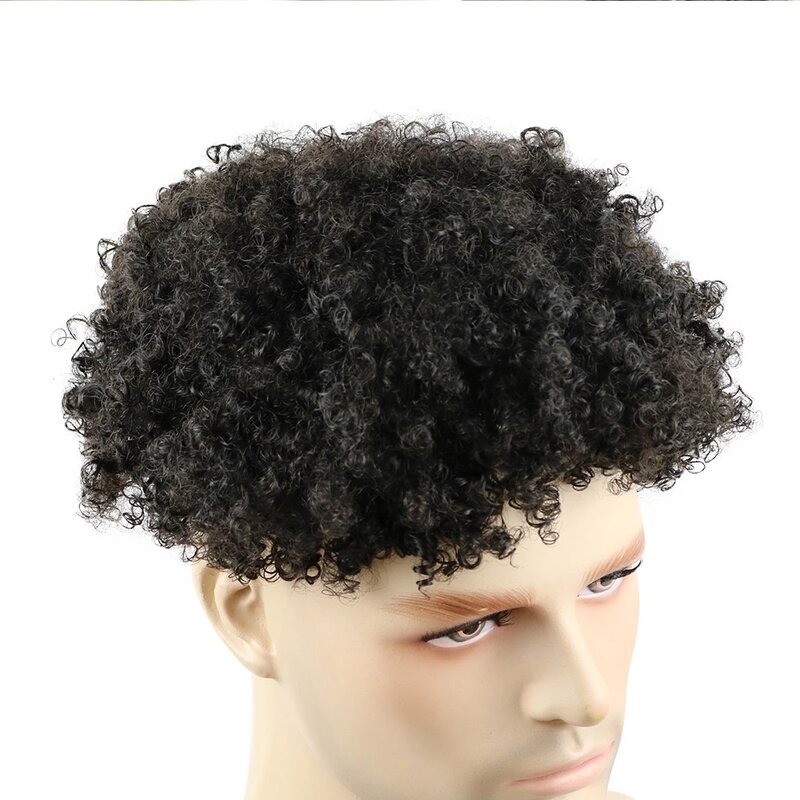 Afo-Peluca de cabello humano 360 para hombre, postizo de 8mm y 10mm, con Base de PU, Pelo Rizado fino, súper duradero, 100%