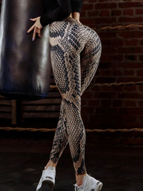 Legging olahraga elastis kebugaran legging Push Up celana pensil latihan wanita ular cetak legging Gym ketat