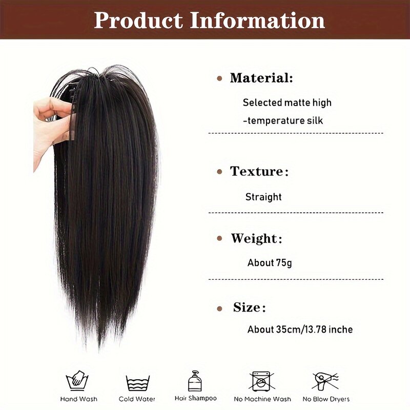 OLACARE Synthetic Long Straight Claw Clip On Ponytail Hair Extensions 14Inch Heat Resistant Pony Tail Hair piece For Women Daily