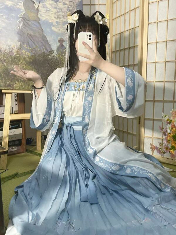 Chinese Hanfu Dress 3PCS Set Mobile Maxi Dress Ancient Chinese Women's Embroidery Dress Graduation Shooting Clothing