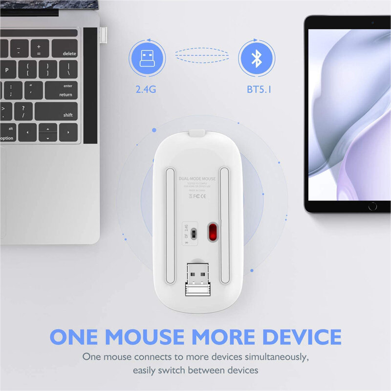 Mouse Wireless a LED Mouse RGB ricaricabile USB compatibile con Bluetooth Mouse ergonomico silenzioso con retroilluminazione per PC portatile ipad