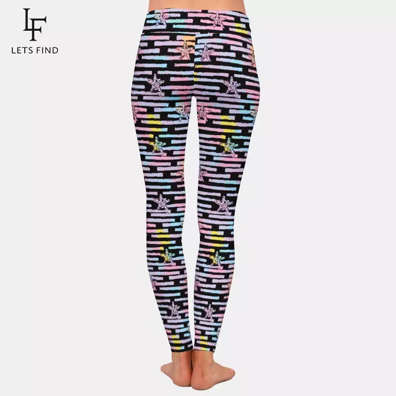 LETSFIND-Leggings de cintura alta para mujer, pantalones largos hasta el tobillo de poliéster, con estampado de rayas y estrellas en 3D, Fitness de alta calidad