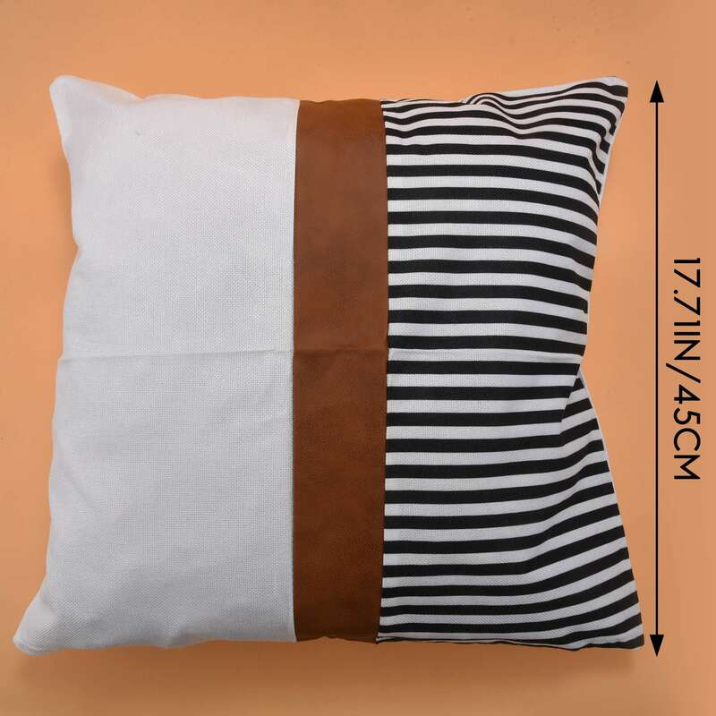Set of 2 Farmhouse Decor Stripe Patchwork Linen Boho Throw Pillow Covers, Modern Pillow Covers 18X18 Inch