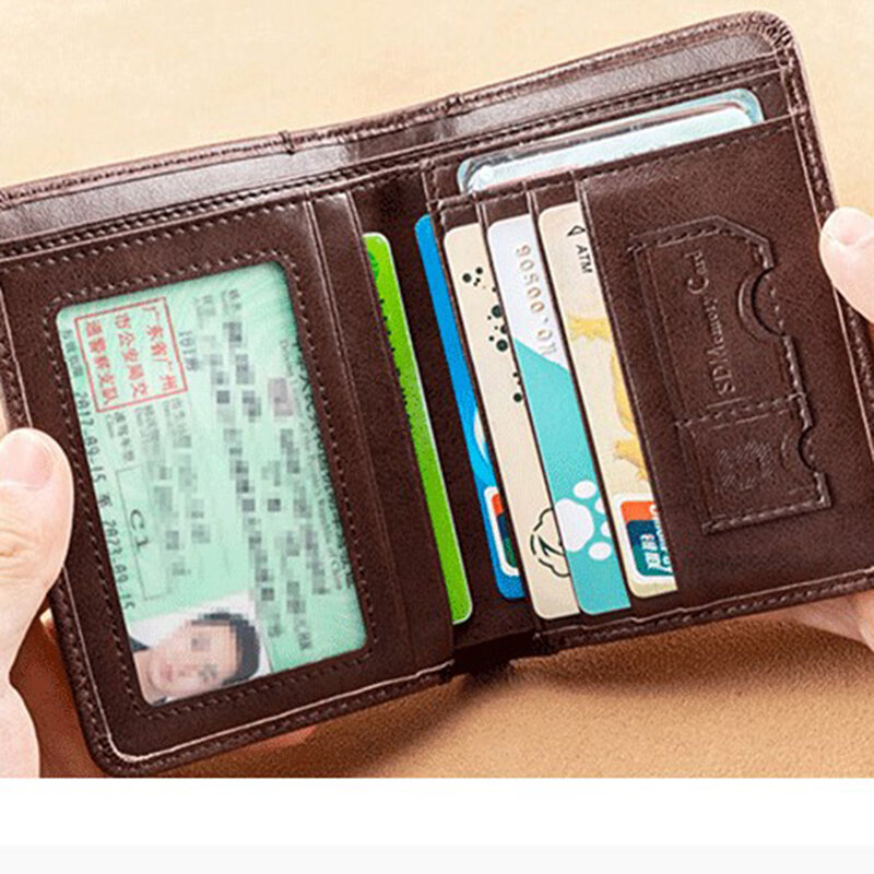 Portefeuille Rfid en cuir véritable pour homme, porte-cartes de crédit d'identité, sac d'argent marron, noir, mince, vertical, court, minimaliste