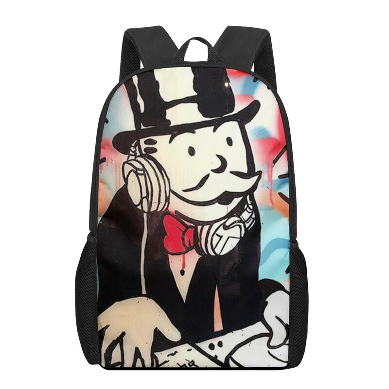 Cartoon Alec Monopoly Aesthetic 3D Print School Backpack for Boys Girls Teenager Kids Book Bag Casual Shoulder Bags 16Inch Satch