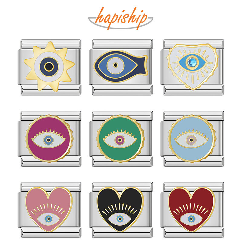 Hapiship-Romantic Round Eye Charme para as Mulheres, Coração Popular, italiano Links, Fits 9mm Pulseira, DIY Jóias, DJ1105-A, Moda, 2024