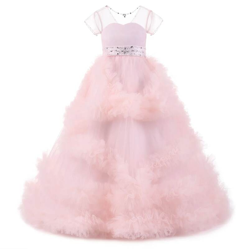 Fluffy Cute Ball Gown For Girls maniche corte Bow Tulle bambini abiti formali abiti da sposa per gli ospiti