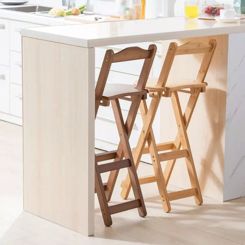 Silla de Bar de bambú ecológica, taburete alto plegable Ideal para apartamentos pequeños, elegantes sillas de comedor para tiendas de té con leche