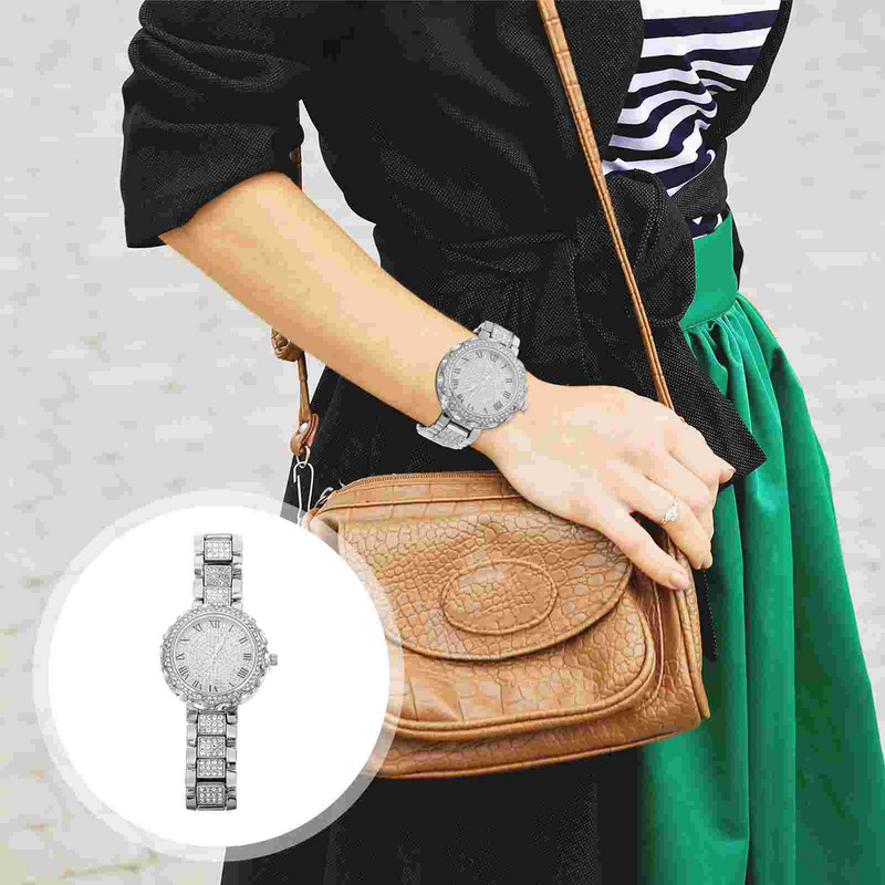 Relógio feminino de aço inoxidável, relógio de pulso feminino, Business Girl, Strass