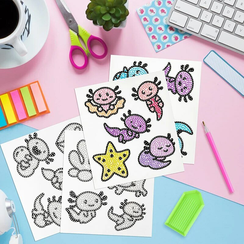 Pintura de diamante Axolotl para niños y adultos, pegatina 5D artísticas creativas para manualidades, Kits de mosaico de dibujos animados, actividades en el aula, 30 piezas