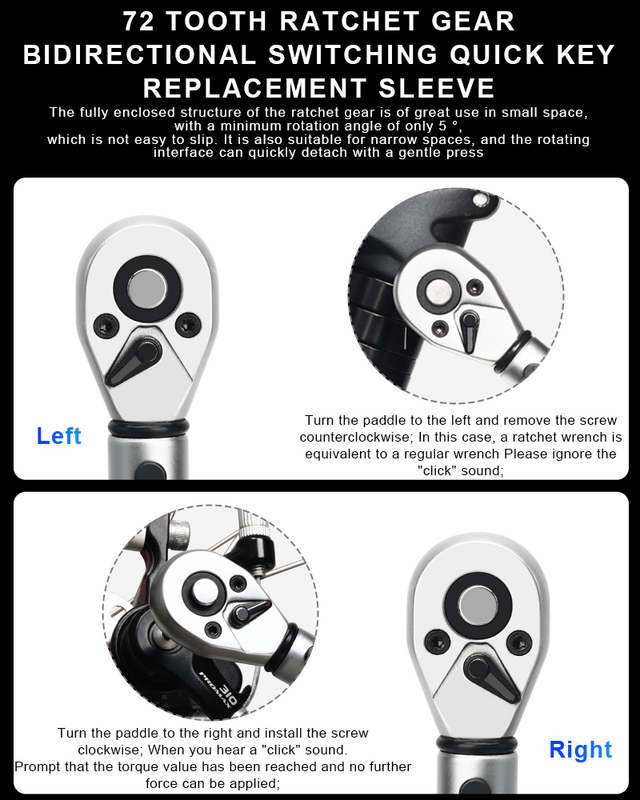 RIDERACE-Bicicleta Torque Wrench Set, Bicicleta Allen Key Tool, Pro Socket Spanner, Motocicleta Repair Kit, Dual Direction, 1/4 ", 2-24Nm, 15Pcs