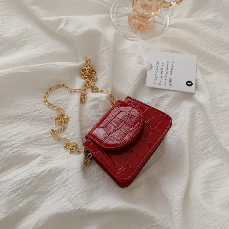 Mini Small Shoulder Bag Women's Fashion Stone Grain Handbags Summer Retro Chain Hasp Small Square Bag PU Leather Trend Designer