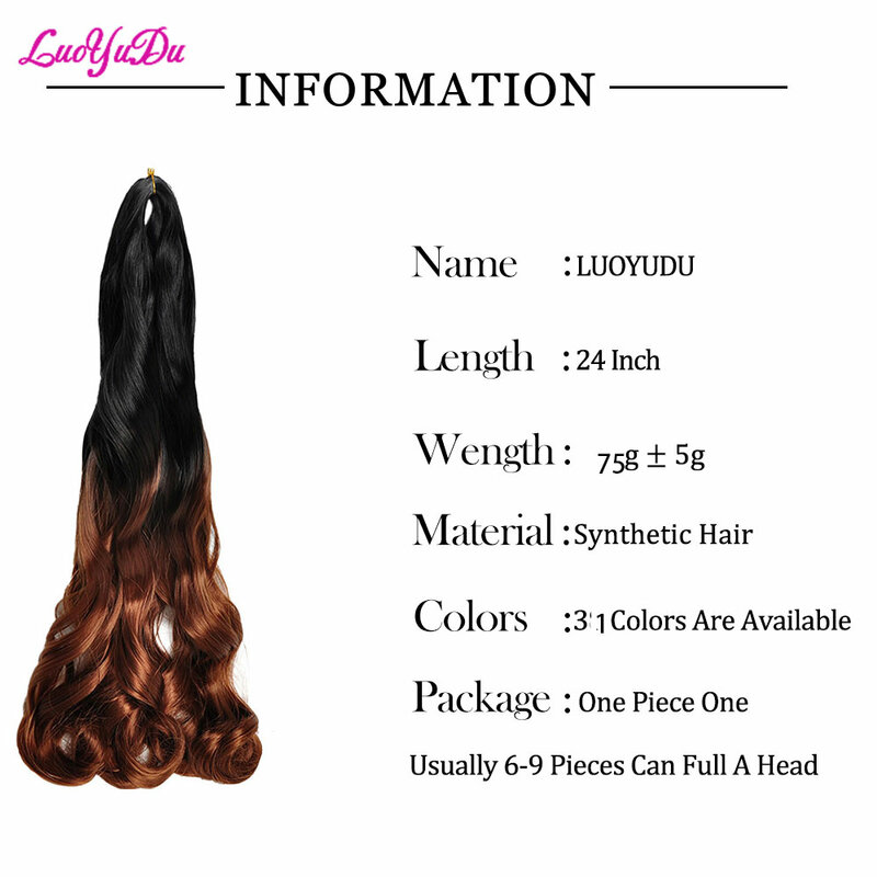 Vague lâche spirale Curl tresses cheveux synthétiques boucles françaises tressage Extensions de cheveux haute température Ombre cheveux pré-étirés