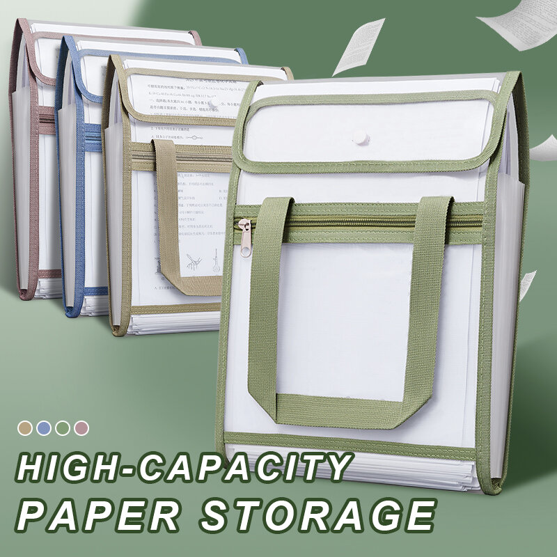 13 Layer Folder Paper Storage Bag Portable Organ Bag A4 Large Capacity Paper Organizing Tool Data Bag Handle for School Office