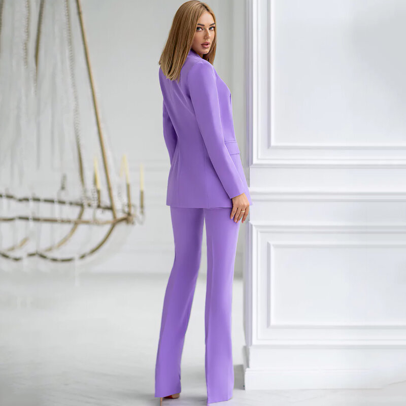 女性のためのエレガントな3ピーススーツ,オフィスジャケット,パンツ,ベストをセットした紫色のスーツ