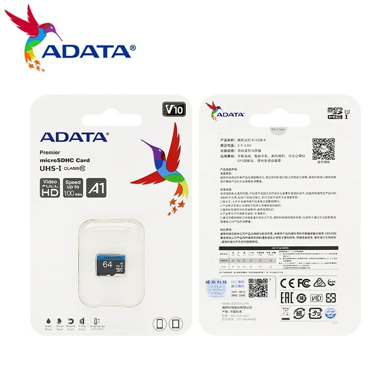 100% Original ADATA Micro SD carte 32 Go 64 Go 128 Go 256 Go A1 V10 UHS-I haute vitesse carte mémoire TF carte pour téléphone caméra vidéo
