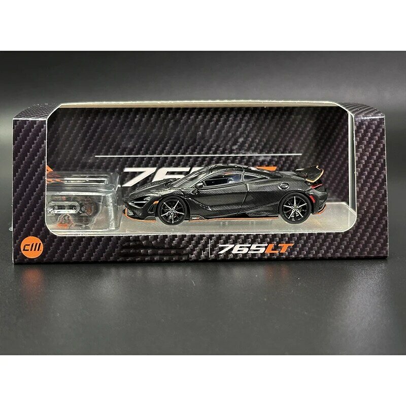 CM In magazzino 1:64 765LT Full Carbon Orange Stripe mobile Tail Wing ruota di ricambio Diecast Diorama Car Model Toys