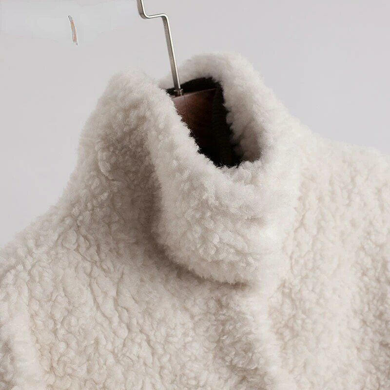 AYUNSUE 100% Sheep Shearing Jacket Women Elegant New Winter Wool Jackets Fur Coat Mid-length Wool Jackets Outwears Abrigos SGG