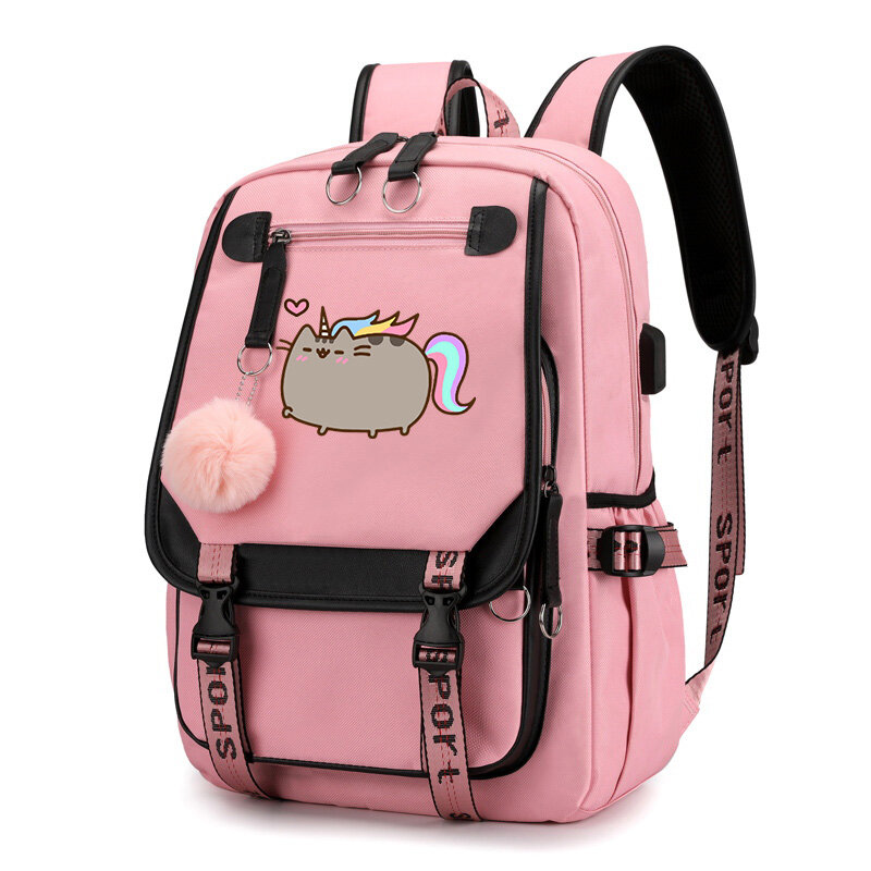 Рюкзак для девочек-подростков, холщовая школьная Дорожная сумка на плечо с рисунком жирного кота