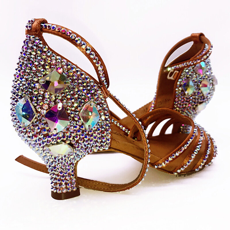 Sapatos de dança latina strass completo para meninas, tênis de fundo macio, broca de diamante salsa adulta, sapatos de salão BD 311
