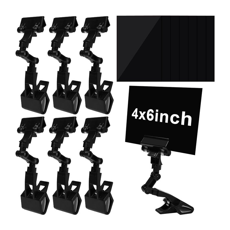 6PCS Adjustable Clip On Sign Holder Rotating Sign Clip Double Head Store Sign Holder Clips Black