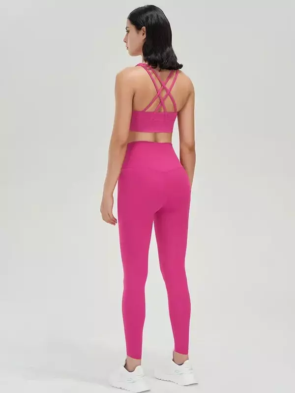 Citroen 2 Stuks Yoga Sportbeha + Legging Hoge Taille Naakt Gevoel Fitness Hardloopbroek Atletische Gym Fitness Yoga Vest Workout Set