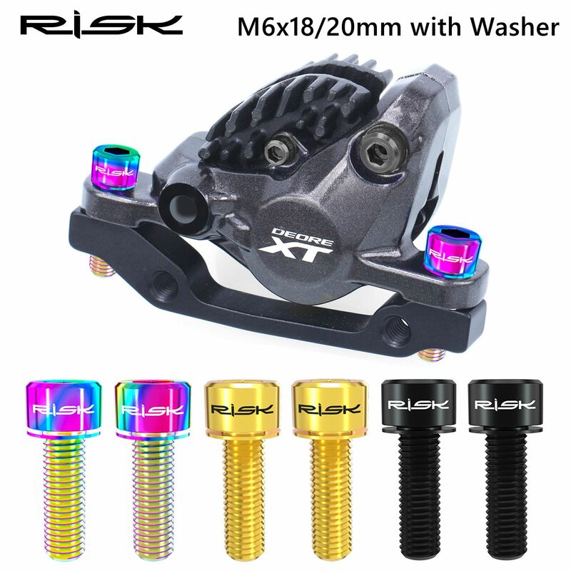 RISK-pernos fijos de freno de disco para bicicleta de montaña, pinza de titanio con arandela, accesorios de ciclismo, 4 piezas, M6x18/20mm