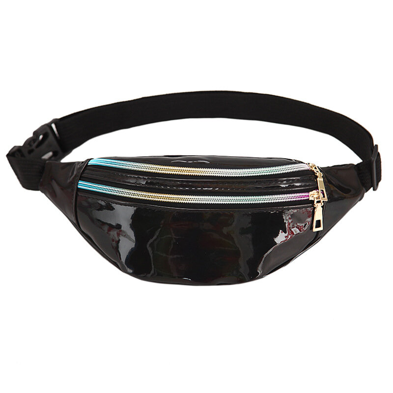 Holográfico Fanny Pack, Holograma PU Cintura Bag, Saco de cintura brilhante impermeável, Cinto ajustável, Saco de laser, 2024