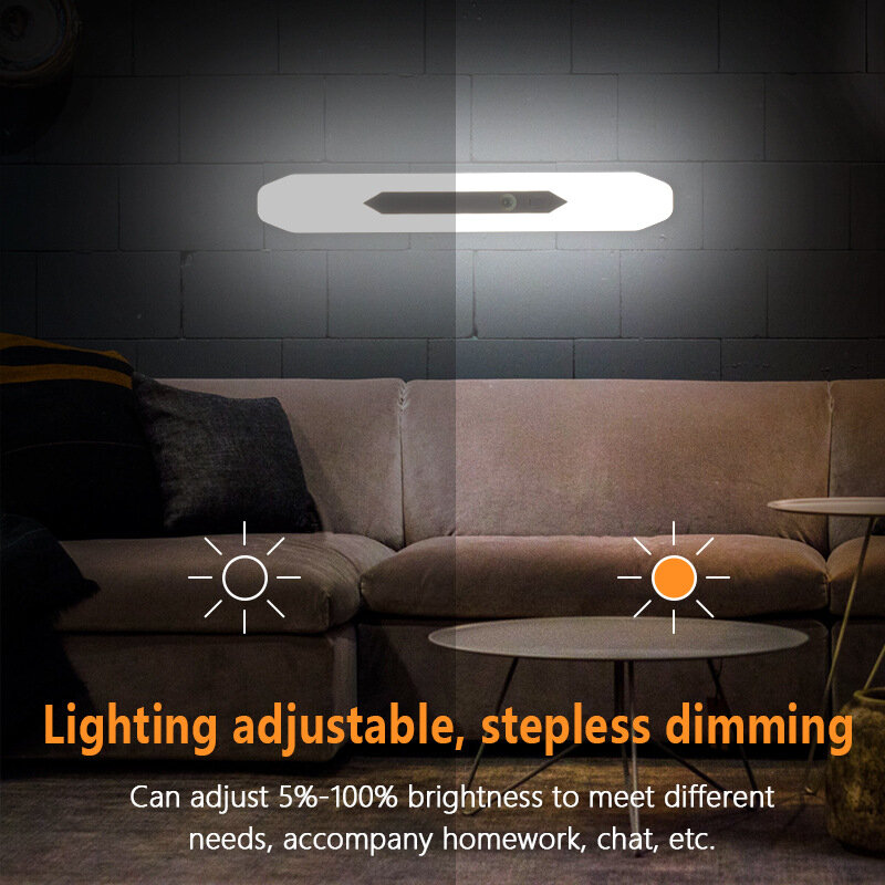 Lampu malam Led dengan Sensor gerak, lampu dinding detektor dapat diisi ulang Usb dengan baterai 2600mAh peredupan Stepless untuk kamar tidur