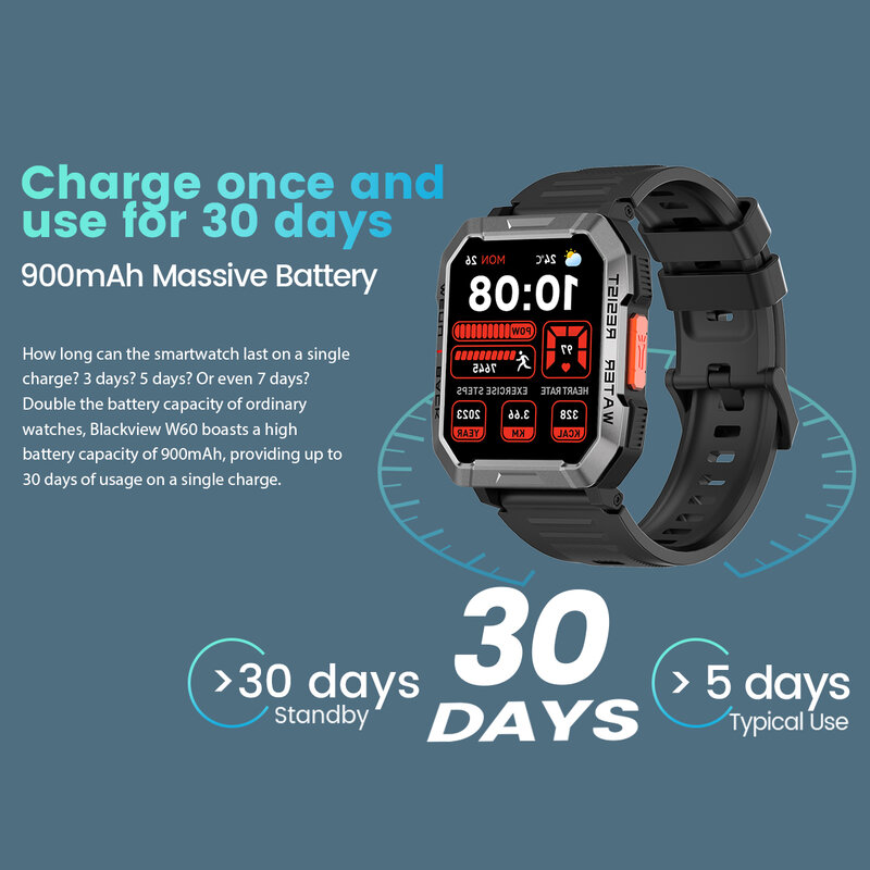 Blackview W60 2024 nowy Smartwatch 2.01 ''wyświetlacz HD wytrzymały inteligentny zegarek na zewnątrz z oświetlenie awaryjne Bluetooth