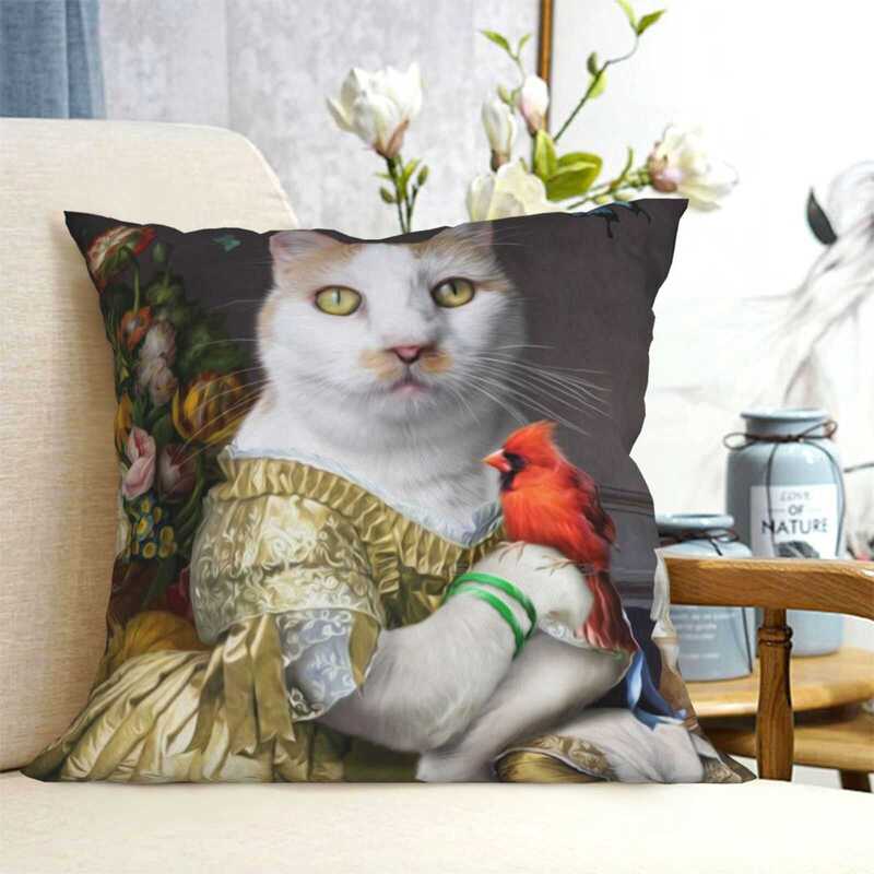 Funda de almohada cuadrada de decoración divertida, retrato de gato de jengibre, naranja