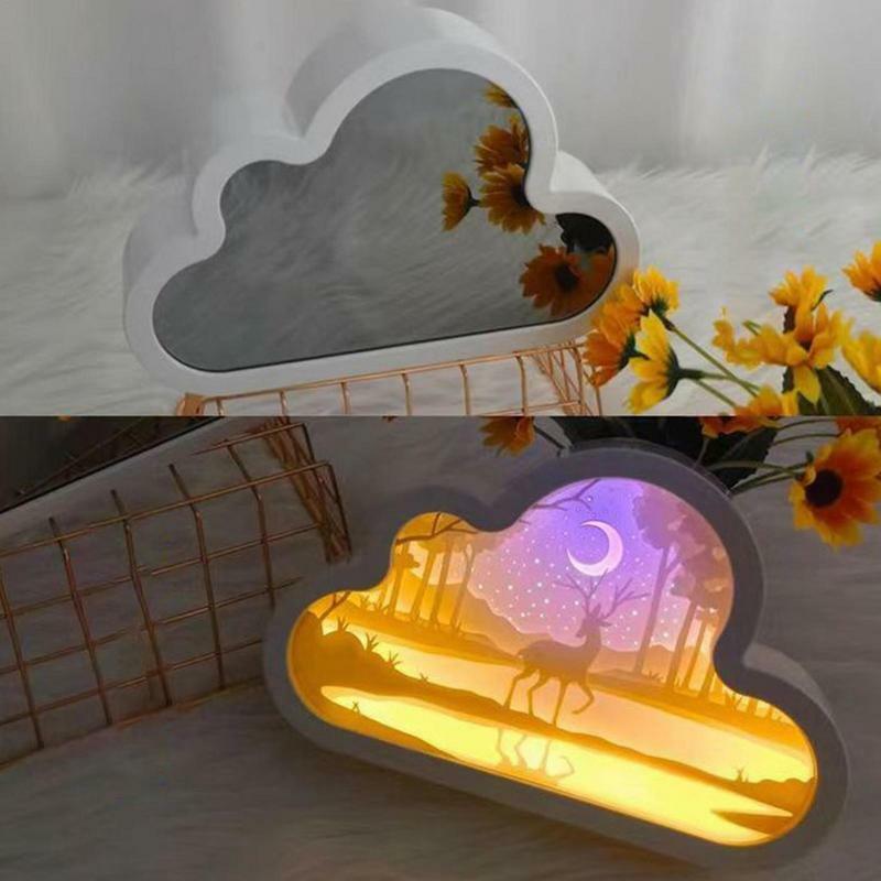 Lampu meja LED bentuk awan, lampu dekorasi kecil cermin malam hari, lampu meja tidur 2 dalam 1 LED